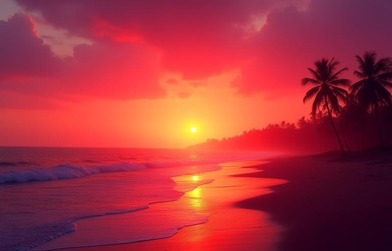 Beautiful sunset over a beach in Goa
